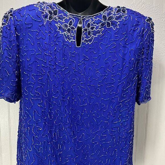 VINTAGE 80’s MOONLITE 100% Silk Beaded Blouse - Picture 5 of 8